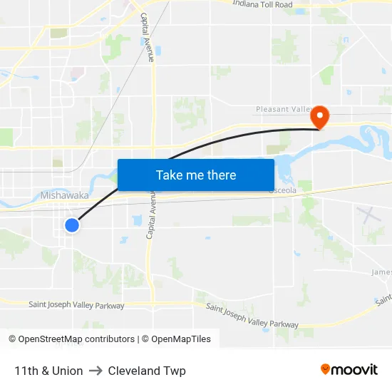 11th & Union to Cleveland Twp map