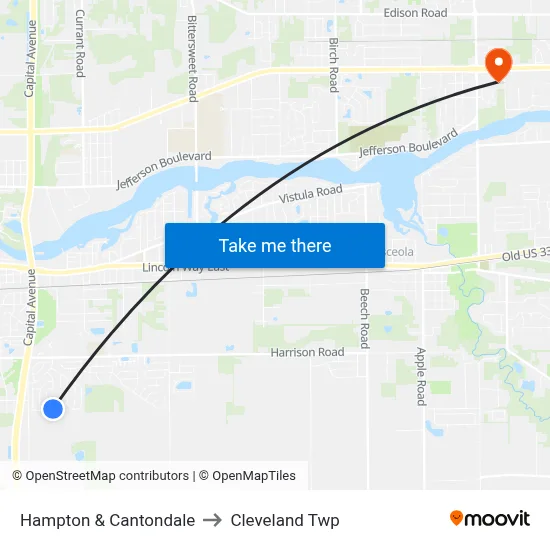 Hampton & Cantondale to Cleveland Twp map