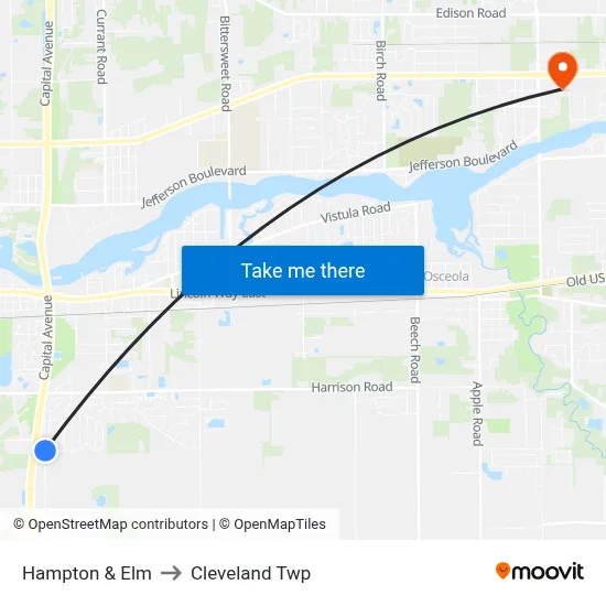 Hampton & Elm to Cleveland Twp map