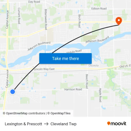 Lexington & Prescott to Cleveland Twp map