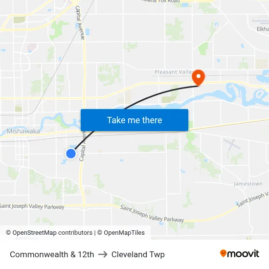 Commonwealth & 12th to Cleveland Twp map