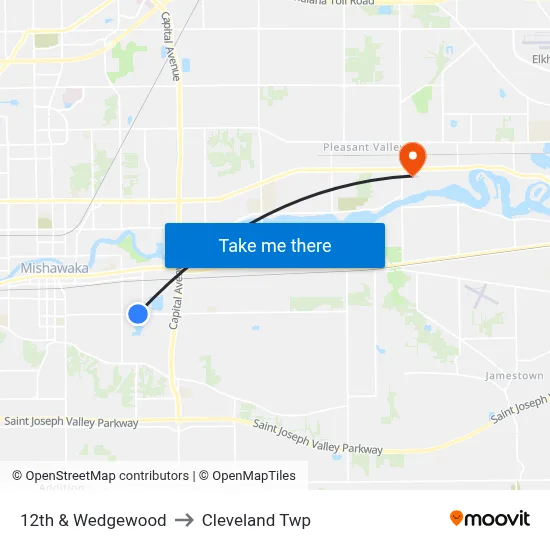 12th & Wedgewood to Cleveland Twp map
