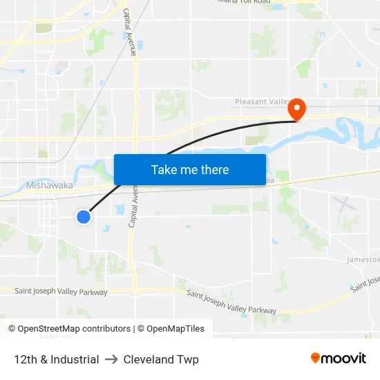 12th & Industrial to Cleveland Twp map