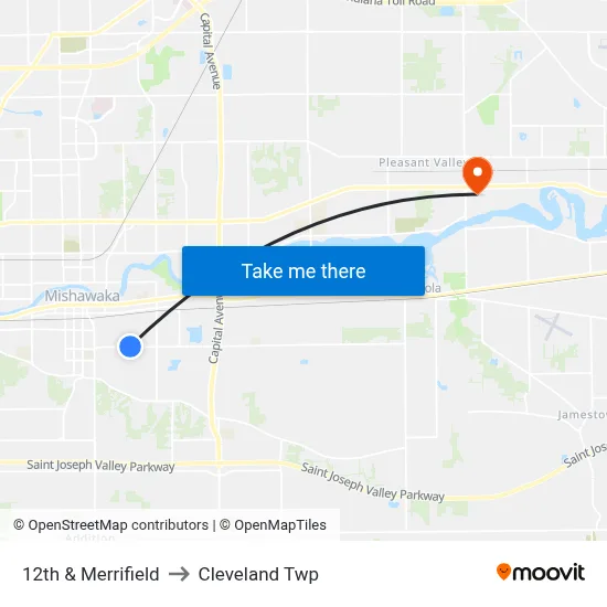 12th & Merrifield to Cleveland Twp map