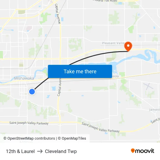 12th & Laurel to Cleveland Twp map