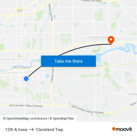 12th & Iowa to Cleveland Twp map