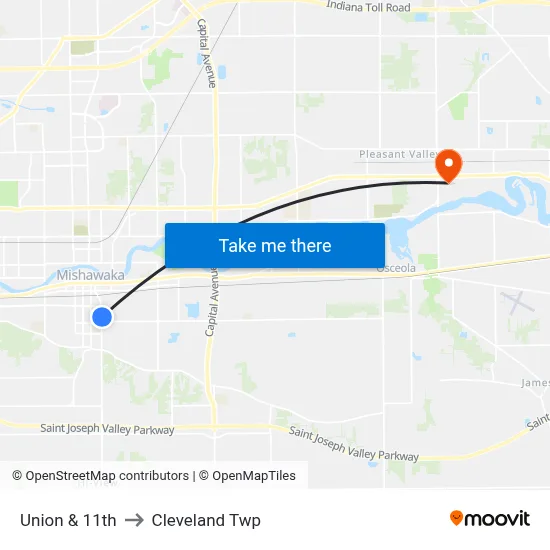 Union & 11th to Cleveland Twp map