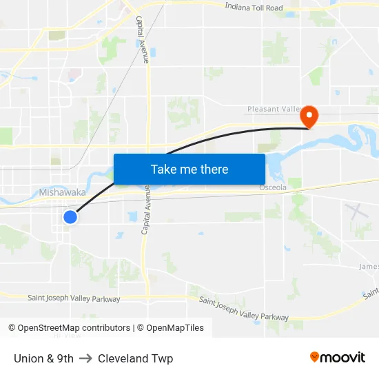 Union & 9th to Cleveland Twp map