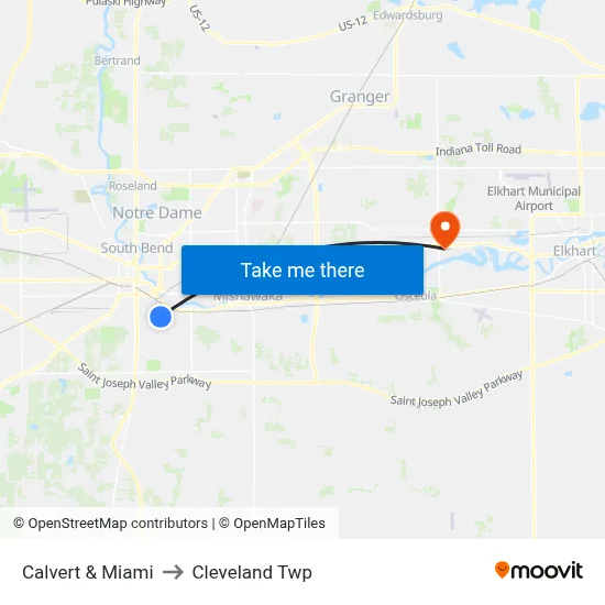 Calvert & Miami to Cleveland Twp map