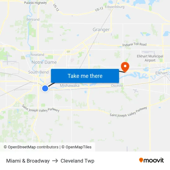 Miami & Broadway to Cleveland Twp map