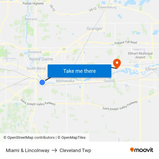 Miami & Lincolnway to Cleveland Twp map