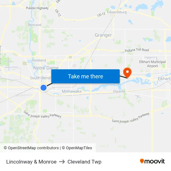 Lincolnway & Monroe to Cleveland Twp map