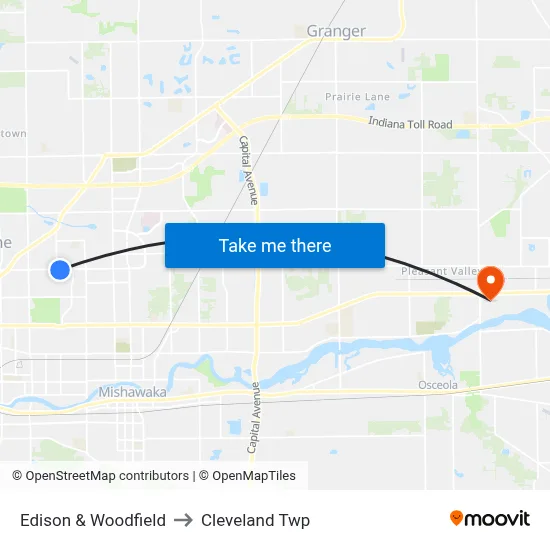Edison & Woodfield to Cleveland Twp map