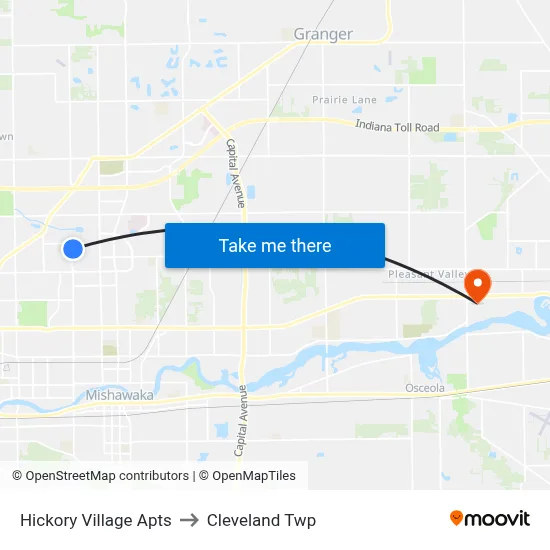 Hickory Village Apts to Cleveland Twp map