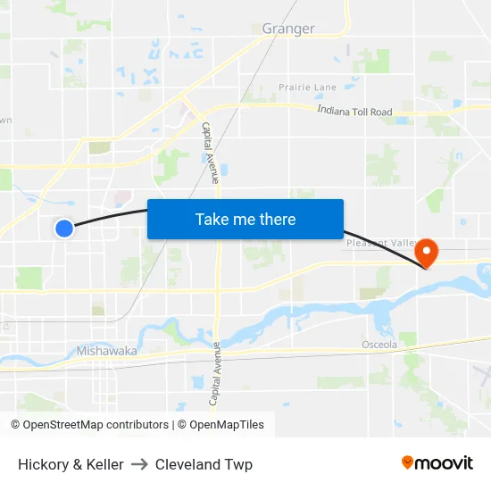 Hickory & Keller to Cleveland Twp map