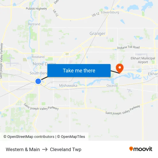 Western & Main to Cleveland Twp map