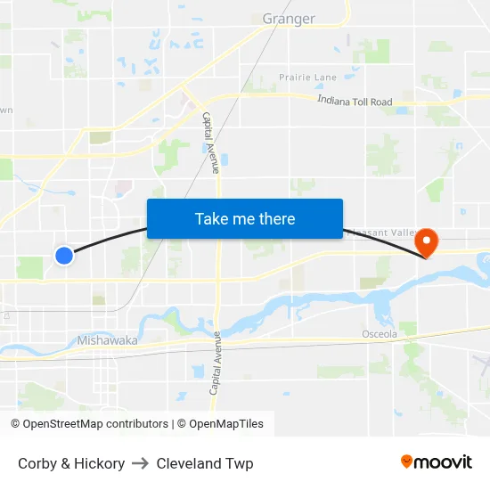Corby & Hickory to Cleveland Twp map