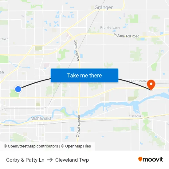 Corby & Patty Ln to Cleveland Twp map