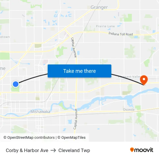Corby & Harbor Ave to Cleveland Twp map