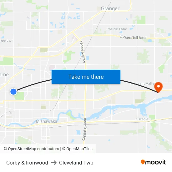 Corby & Ironwood to Cleveland Twp map