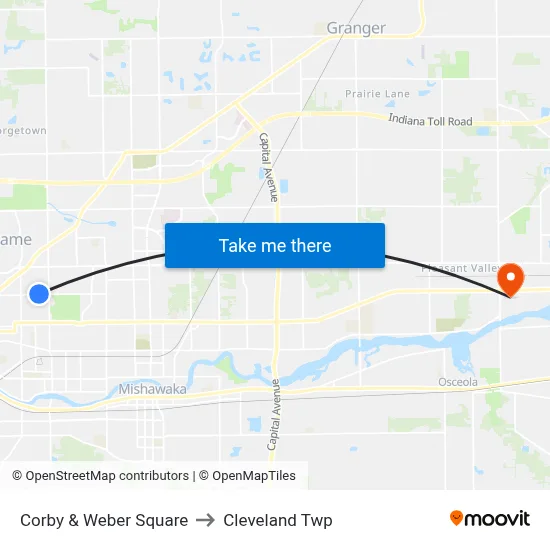 Corby & Weber Square to Cleveland Twp map