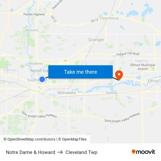 Notre Dame & Howard to Cleveland Twp map