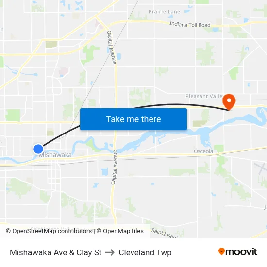Mishawaka Ave & Clay St to Cleveland Twp map