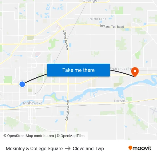 Mckinley & College Square to Cleveland Twp map