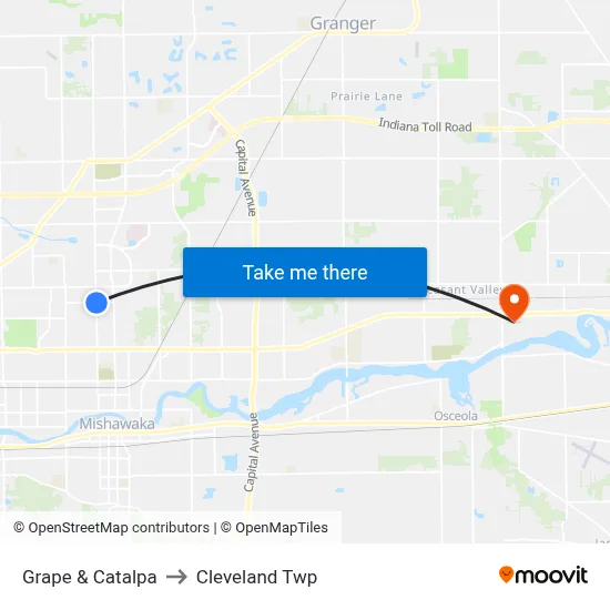 Grape & Catalpa to Cleveland Twp map
