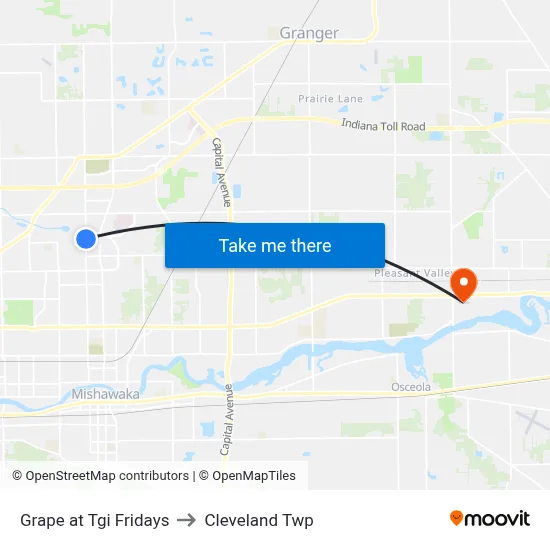 Grape at Tgi Fridays to Cleveland Twp map
