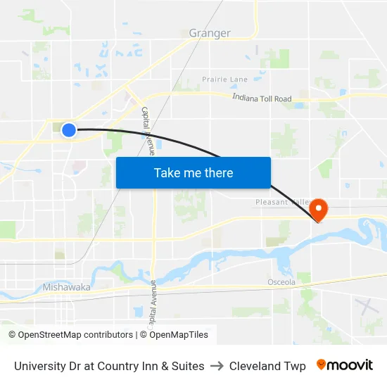University Dr at Country Inn & Suites to Cleveland Twp map