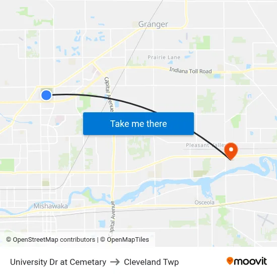 University Dr at Cemetary to Cleveland Twp map