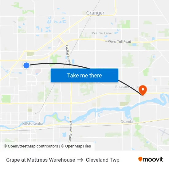 Grape at Mattress Warehouse to Cleveland Twp map