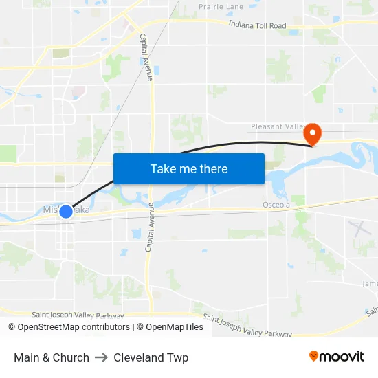 Main & Church to Cleveland Twp map