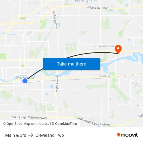Main & 3rd to Cleveland Twp map