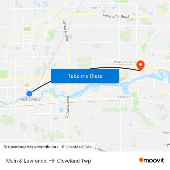 Main & Lawrence to Cleveland Twp map