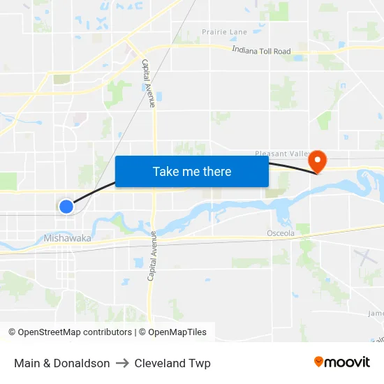 Main & Donaldson to Cleveland Twp map
