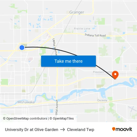 University Dr at Olive Garden to Cleveland Twp map