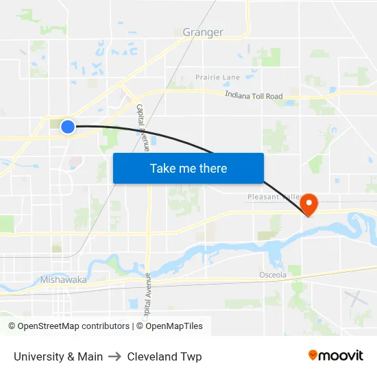 University & Main to Cleveland Twp map