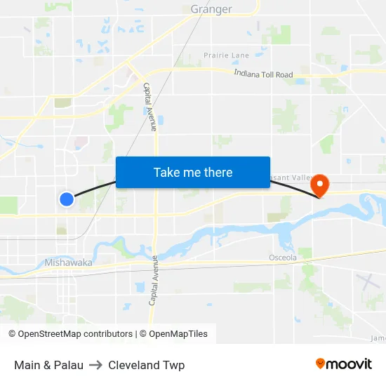 Main & Palau to Cleveland Twp map