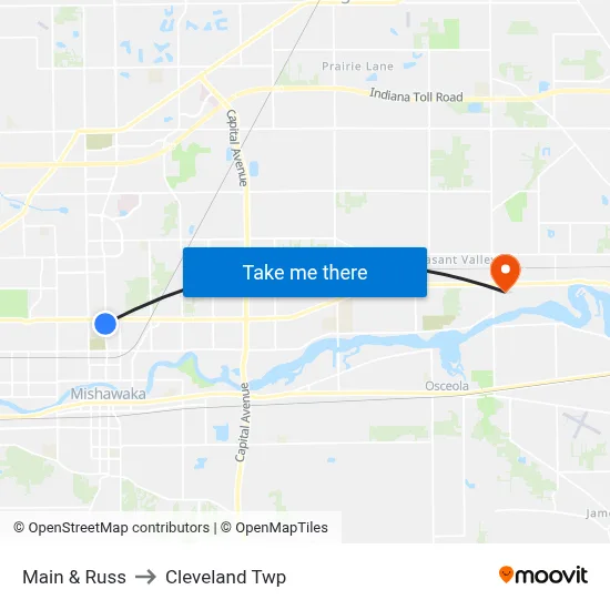 Main & Russ to Cleveland Twp map