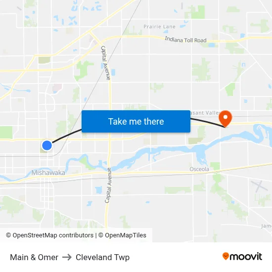Main & Omer to Cleveland Twp map
