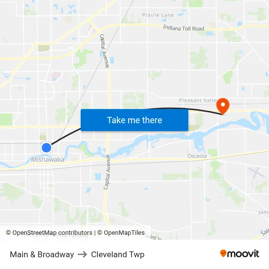 Main & Broadway to Cleveland Twp map