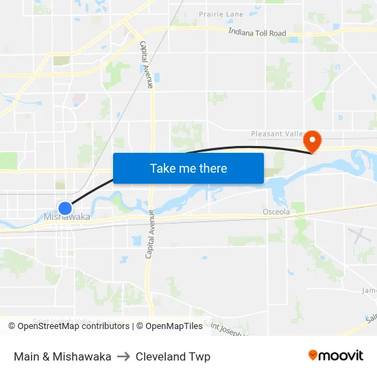 Main & Mishawaka to Cleveland Twp map