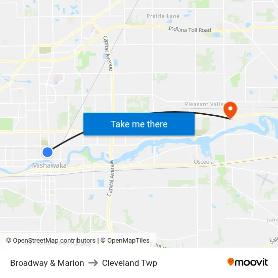 Broadway & Marion to Cleveland Twp map