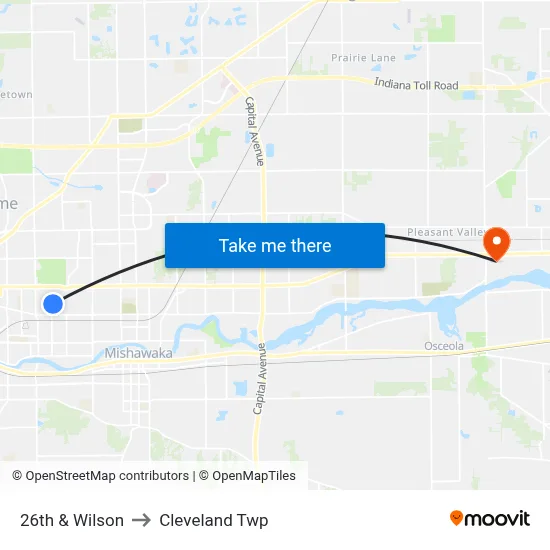26th & Wilson to Cleveland Twp map