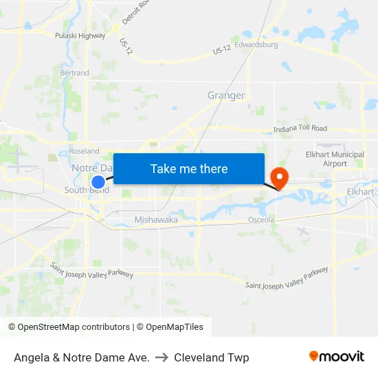 Angela & Notre Dame Ave. to Cleveland Twp map