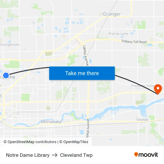 Notre Dame Library to Cleveland Twp map