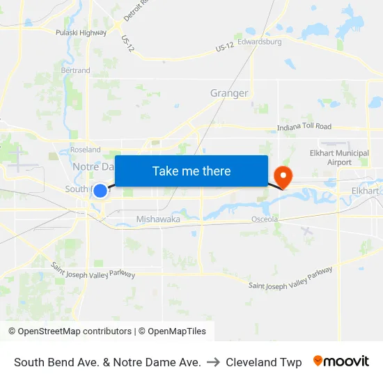 South Bend Ave. & Notre Dame Ave. to Cleveland Twp map