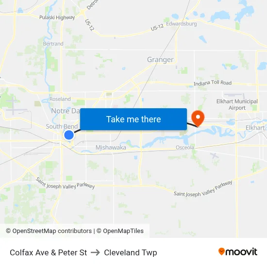 Colfax Ave & Peter St to Cleveland Twp map